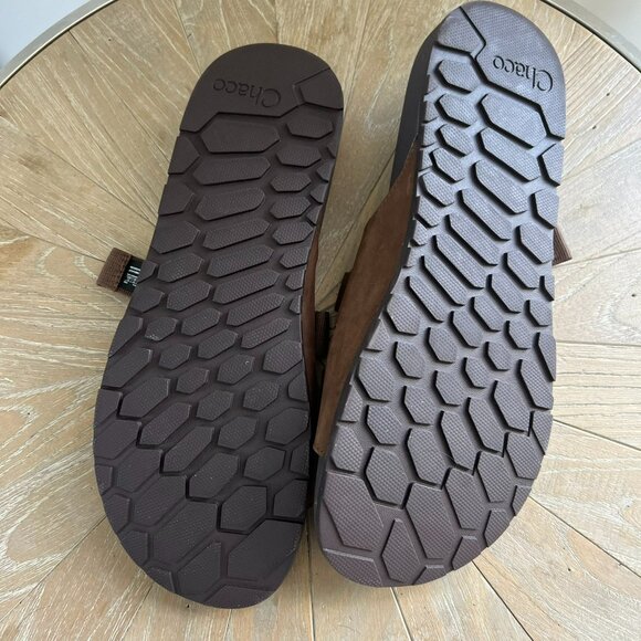 CHACO CushZ Brown Leather & Webbed Straps Mens Sandals Slides size 13 Like New main image 4
